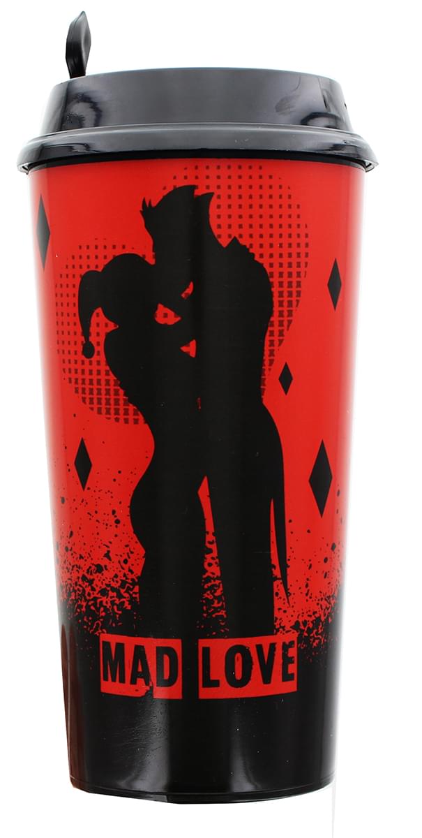 DC Comics Mad Love Harley Quinn and The Joker Travel Cup | Red