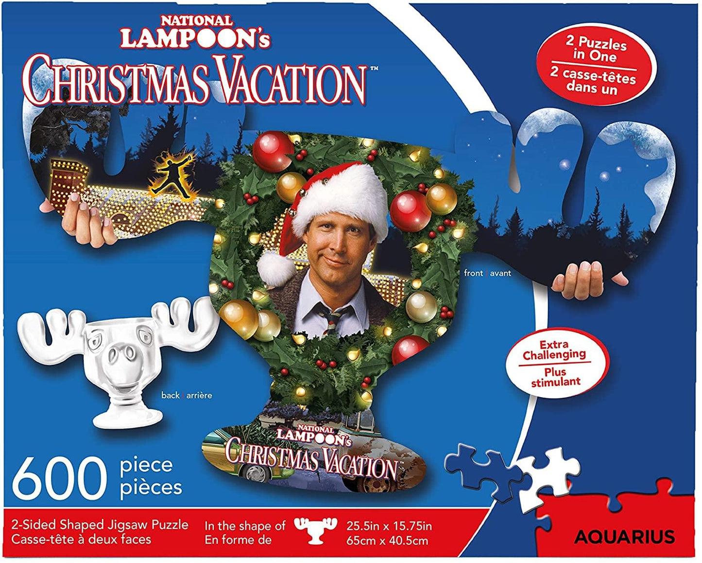 Christmas Vacation Moose Mug & Collage 600 Piece 2 Sided Die Cut Jigsaw Puzzle