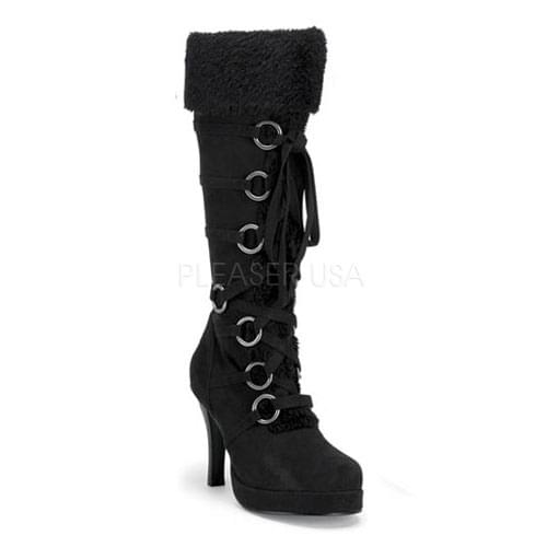 Black Microfiber 3.75 Heel Faux Fur Trim Costume Boot Adult