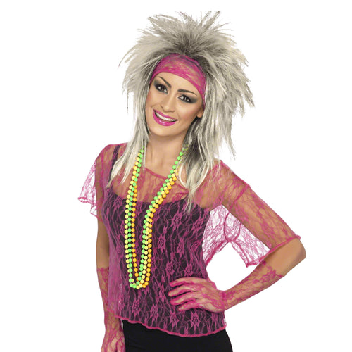 80s Lace Net Vest, Gloves & Headband Costume Accessory