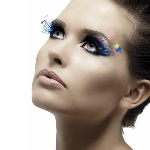 Blue Eyelashes with Neon Feathers Adult Costume