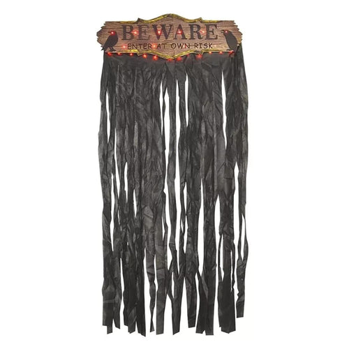 Beware Curtain Light Up Halloween Door Decor