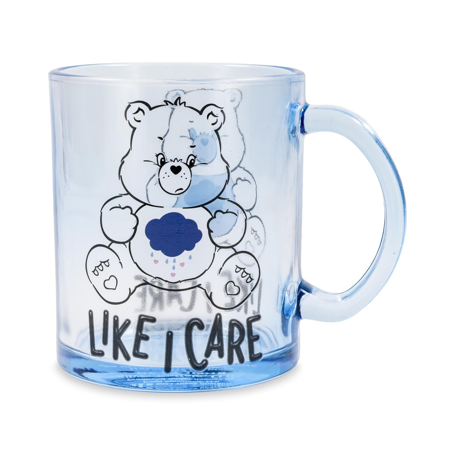 Care Bears Grumpy Bear Like I Care Glass Coffee Mug | Holds 18 Ounces