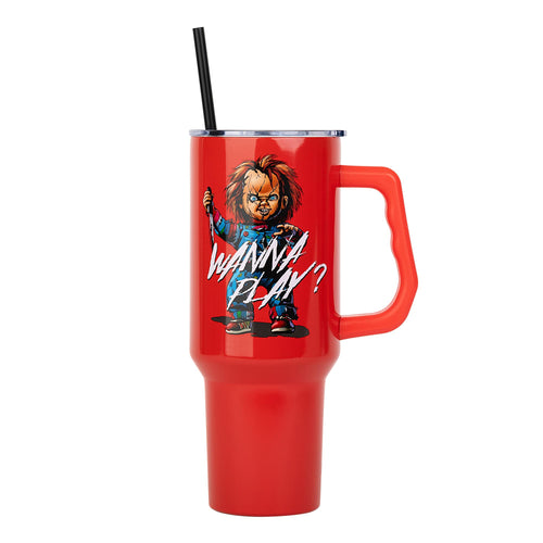 Child's Play Chucky Wanna Play? Red Stainless Steel Tumbler | Holds 40 Ounces