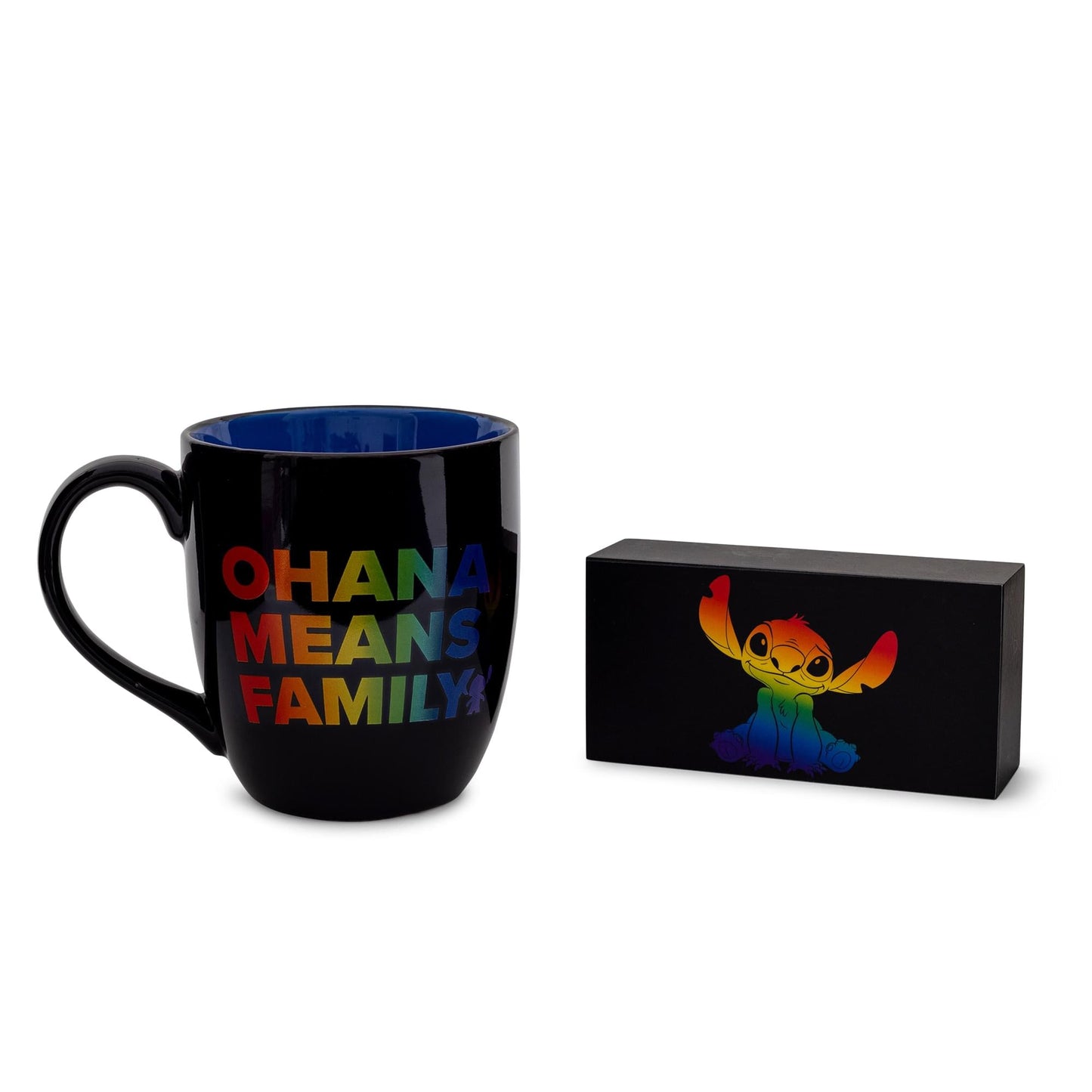 Disney Lilo & Stitch Ohana Means Family Rainbow Ceramic Mug and Box Sign Set