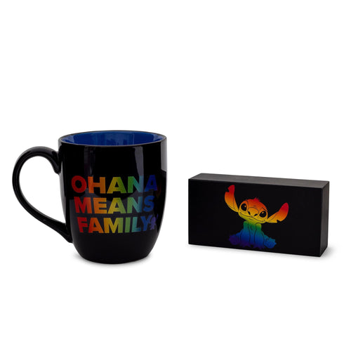 Disney Lilo & Stitch Ohana Means Family Rainbow Ceramic Mug and Box Sign Set