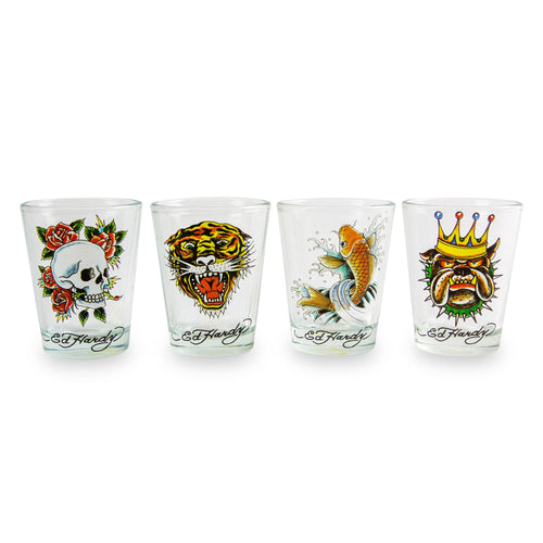 Ed Hardy Tattoo Classic 2-Ounce Mini Shot Glasses | Set of 4