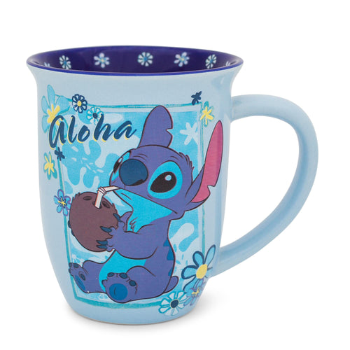 Disney Lilo & Stitch Aloha Wide Rim Ceramic Latte Mug | Holds 16 Ounces