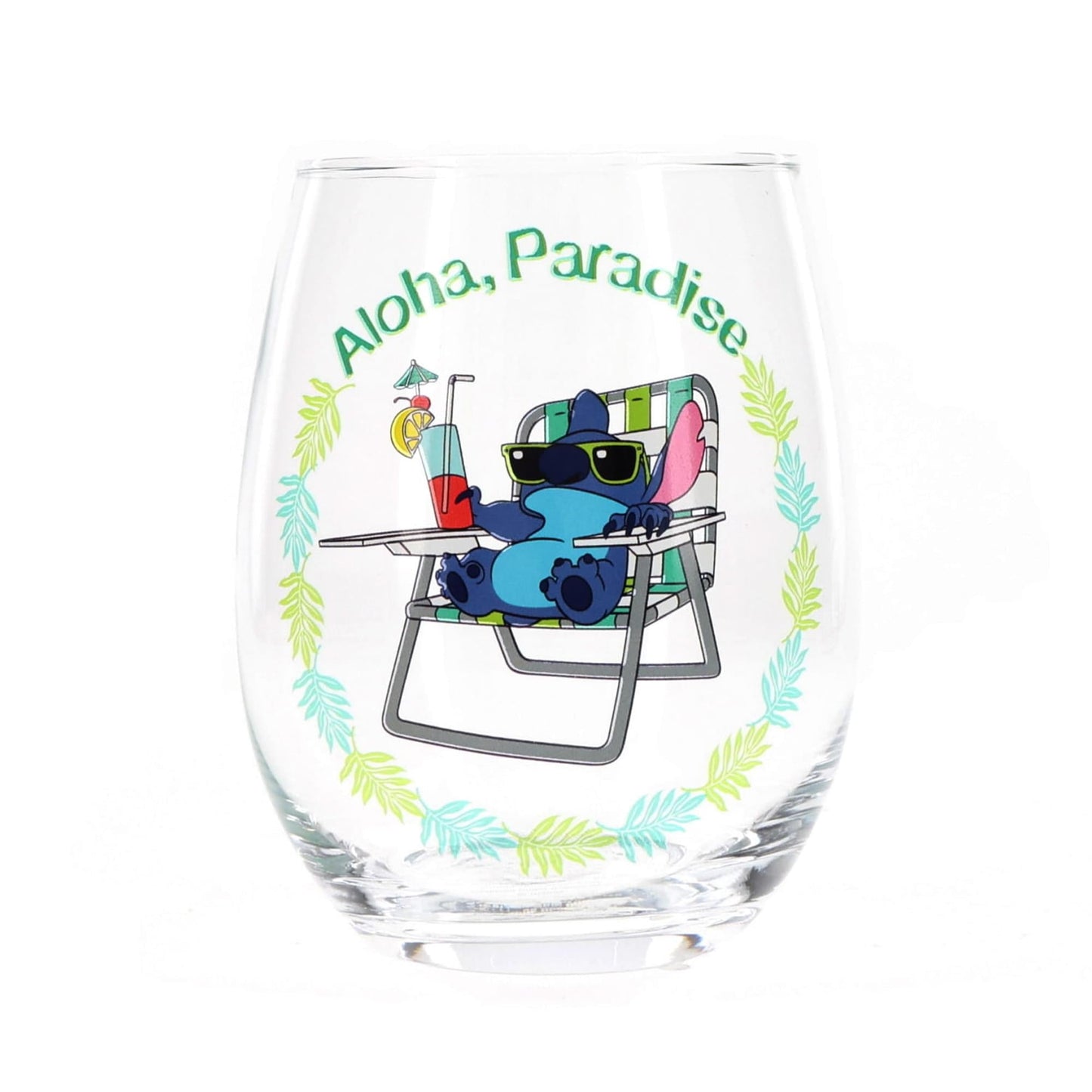 Disney Lilo & Stitch Aloha, Paradise Stemless Wine Glass | Holds 20 Ounces