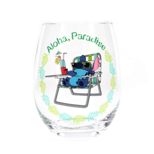 Disney Lilo & Stitch Aloha, Paradise Stemless Wine Glass | Holds 20 Ounces