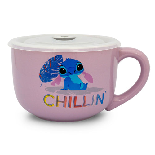 Disney Lilo & Stitch Chillin Ceramic Soup Mug With Vented Lid | Holds 24 Ounces