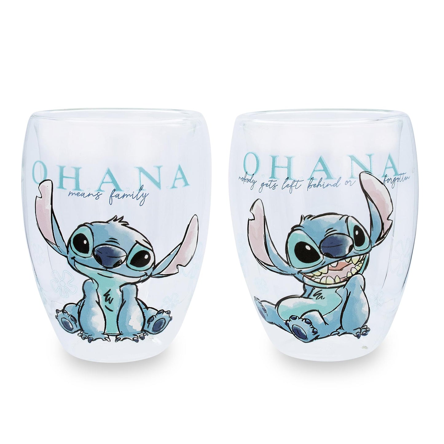 Disney Lilo and Stitch Ohana Means Family Floral Stemless Glasses | Set of 2