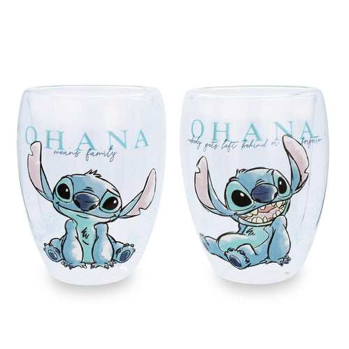 Disney Lilo and Stitch Ohana Means Family Floral Stemless Glasses | Set of 2