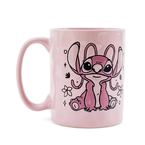 Disney Lilo & Stitch Angel Floral Ceramic Pottery Mug | Holds 17 Ounces