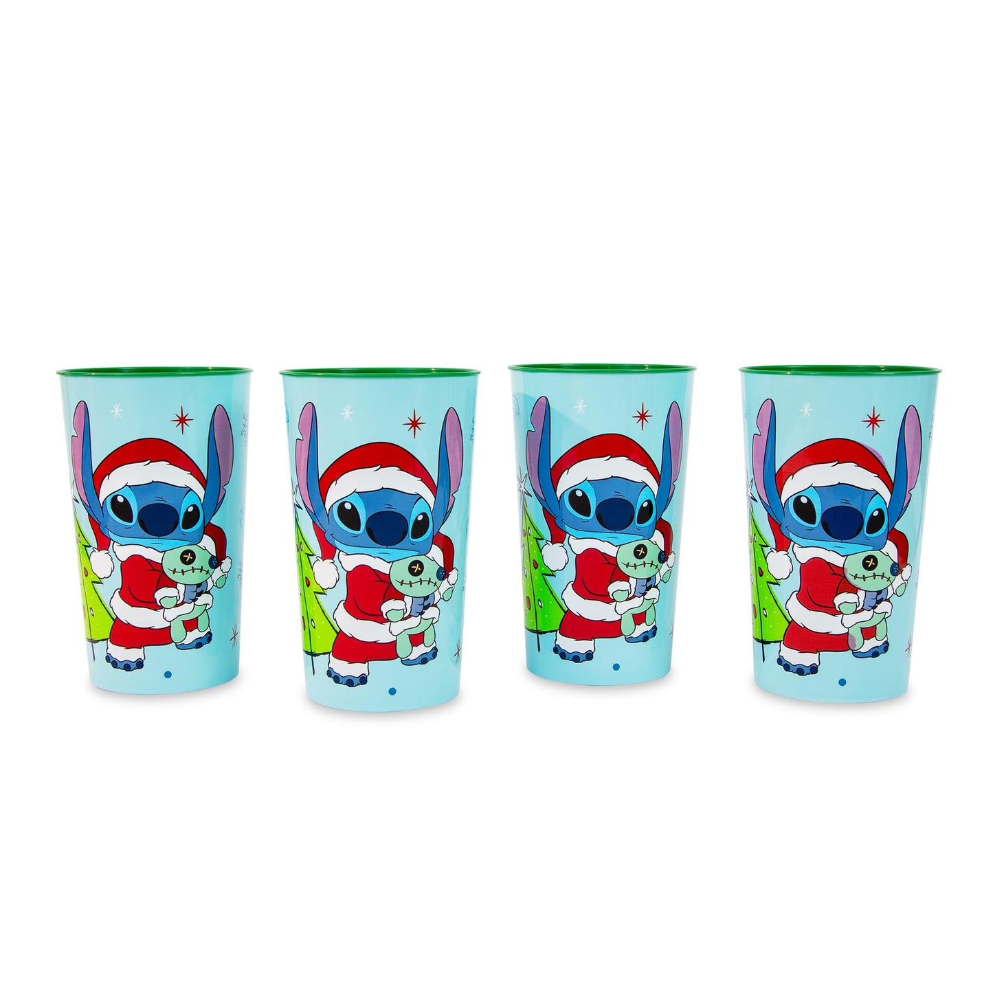 Disney Lilo & Stitch Santa Stitch 4-Piece Plastic Cup Set | Each Holds 22 Ounces