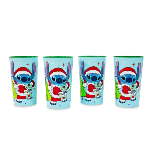 Disney Lilo & Stitch Santa Stitch 4-Piece Plastic Cup Set | Each Holds 22 Ounces