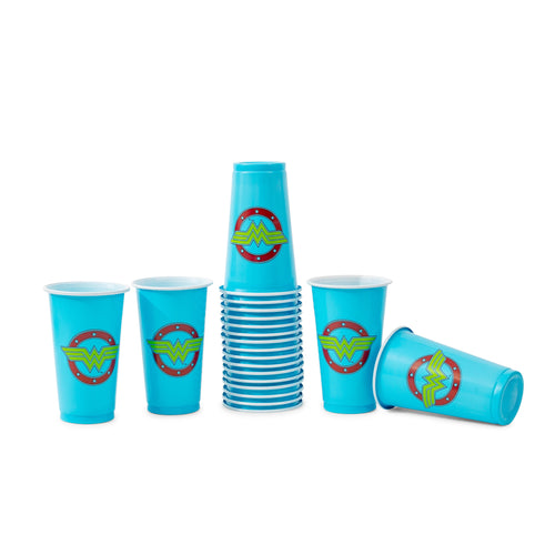 DC Comics Wonder Woman Logo 18-Ounce Disposable Plastic Cups | Set of 20