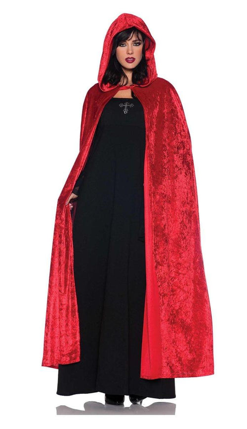 55 Hooded Red Velvet Vampire Cloak Adult Costume Accessory