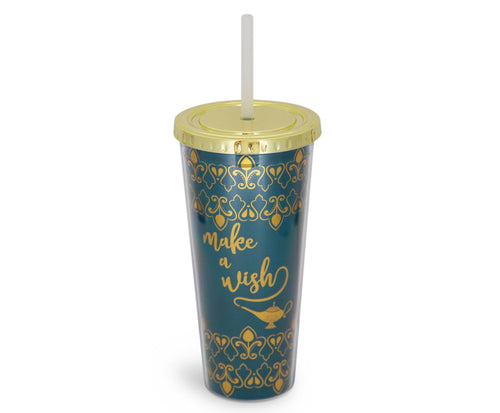 Disney Aladdin Make A Wish Reusable Carnival Cup with Lid and Straw | Holds 16 Ounces