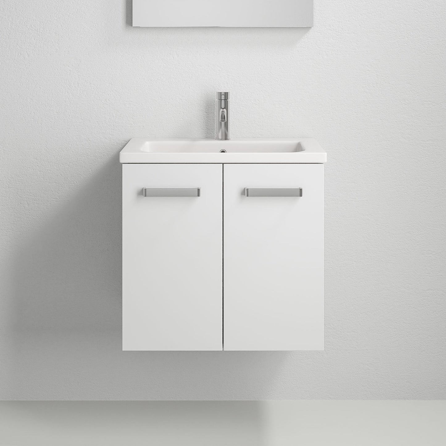 Badrumsmöbel med två Skåpsdörr - 60x46x57 cm - vit matt - Porslin tvättställ - Nord