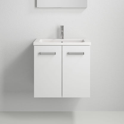 Badrumsmöbel med två Skåpsdörr - 60x46x57 cm - vit matt - Porslin tvättställ - Nord