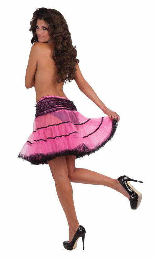 16 Long Pink & Black Crinoline Costume Slip Adult One Size Fits Most
