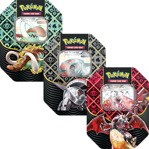 Pokémon Scarlet & Violet 4.5: 3x Paldean Fates Tin (Charizard, Great Tusk & Iron Treads)